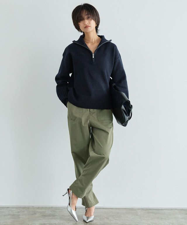 166cm / ダークネイビー×カーキ / M