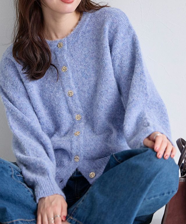 ウールミックスゴールドボタンニットカーディガン