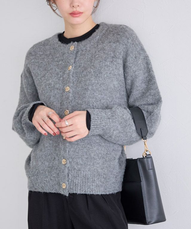 ウールミックスゴールドボタンニットカーディガン