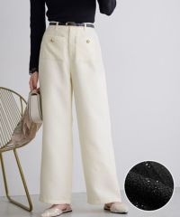 ボタンデザインラメツイードワイドパンツ