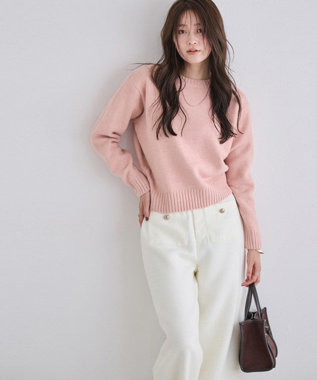 166cm / ラメ / ピンク / クルーネック / M