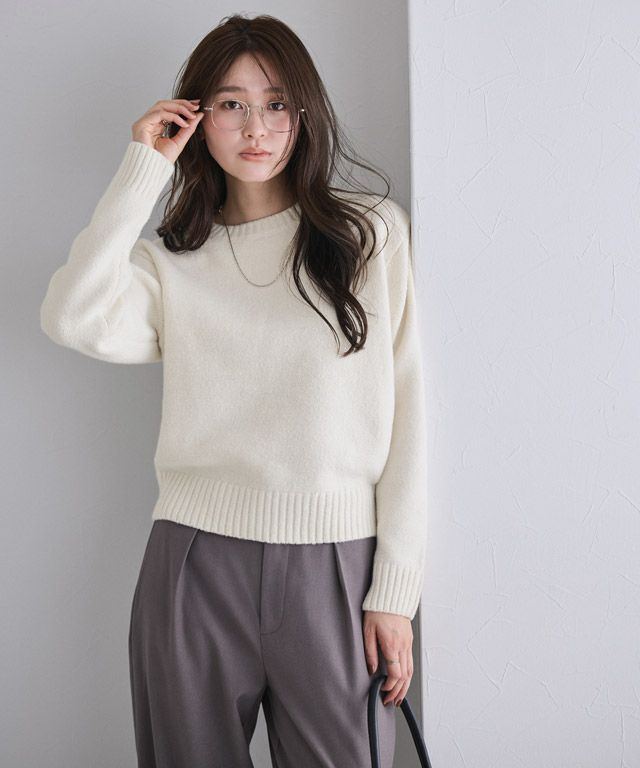 166cm / ラメ / オフホワイト / クルーネック / M