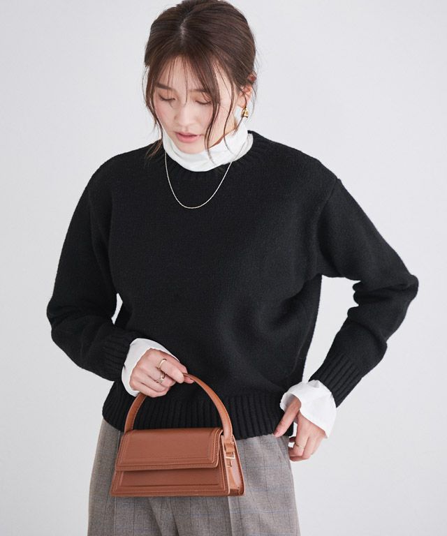 166cm / 無地 / ブラック / クルーネック / M