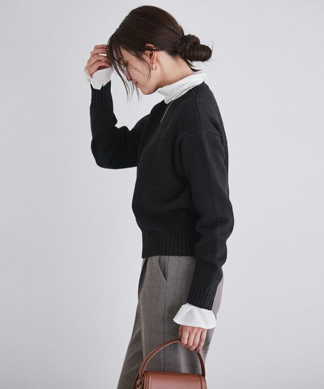 166cm / 無地 / ブラック / クルーネック / M