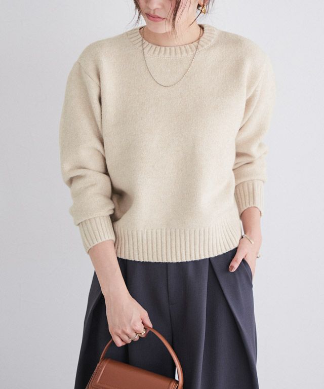 166cm / ラメ / ベージュ / クルーネック / M