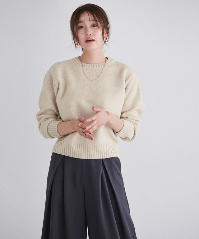 166cm / ラメ / ベージュ / クルーネック / M