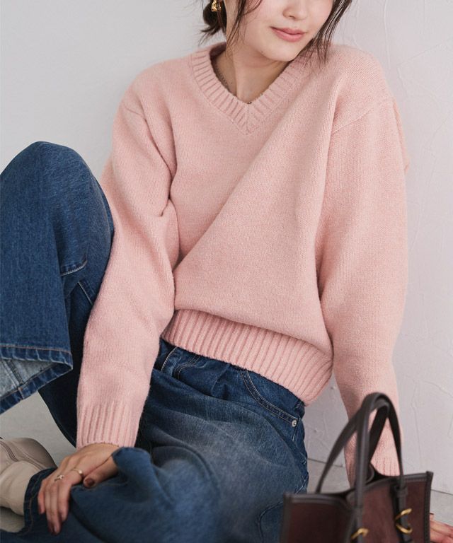 166cm / ラメ / ピンク / Vネック / M