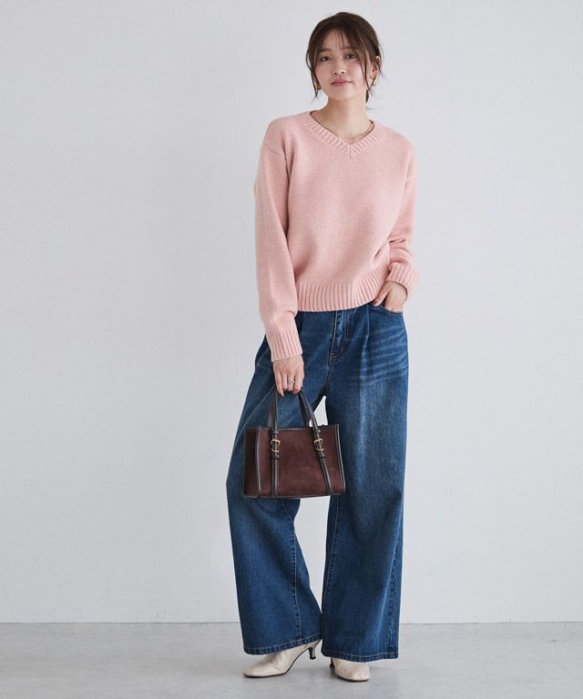 166cm / ラメ / ピンク / Vネック / M