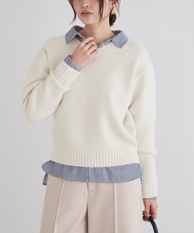 166cm / ラメ / オフホワイト / Vネック / M