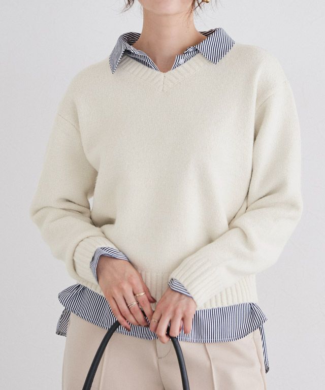 166cm / ラメ / オフホワイト / Vネック / M