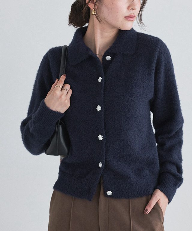 ビジューボタンポロニット