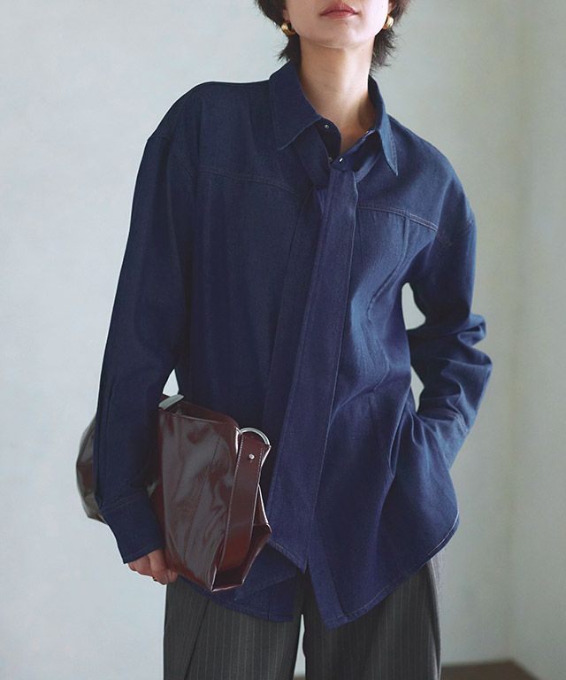 166cm / ブルー×杢チャコール×ストライプ / M