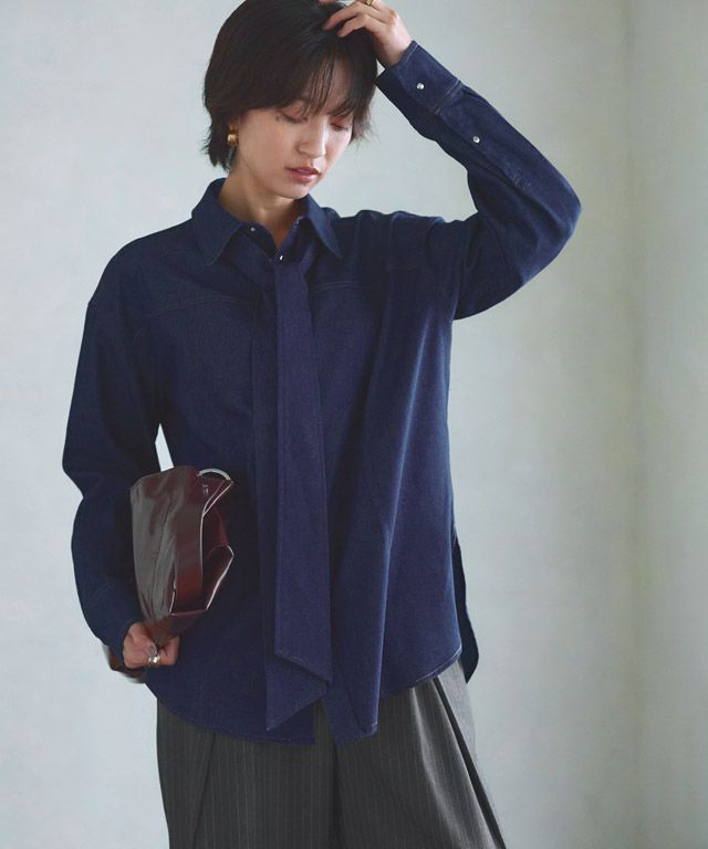 166cm / ブルー×杢チャコール×ストライプ / M