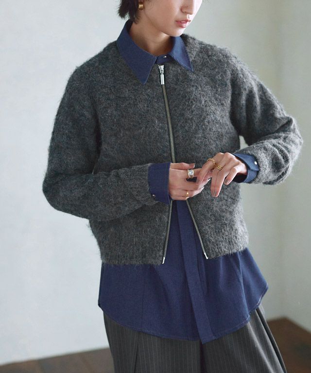 166cm / ブルー×杢チャコール×ストライプ / M