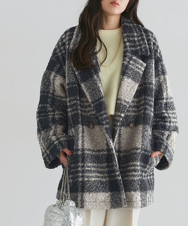 ブークレーチェックPコート