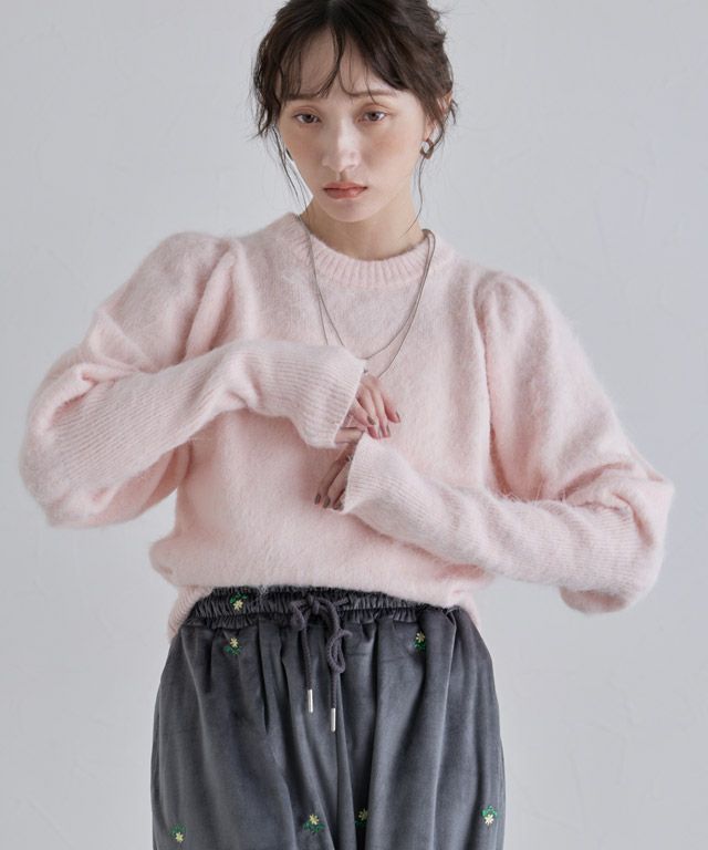 [ECLAM]モヘアライクパフスリーブニット