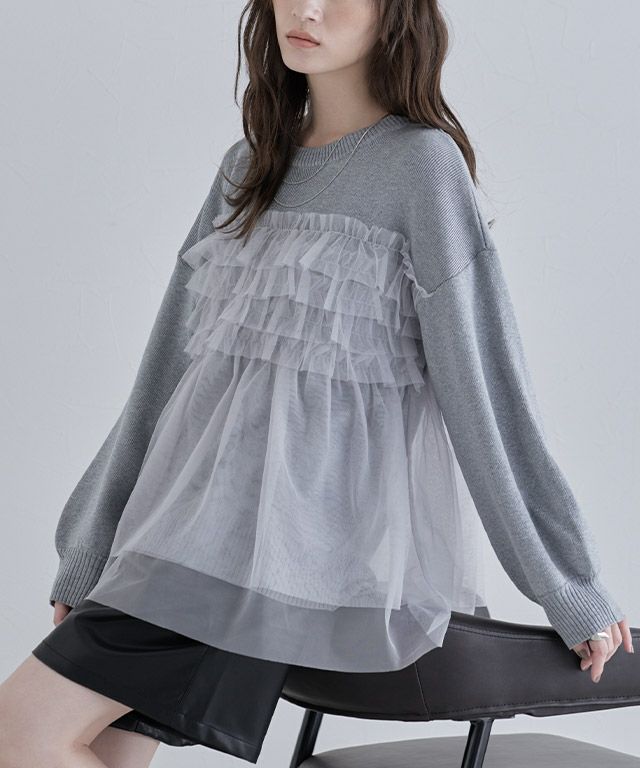 [ECLAM]フリルチュールラメ入りニット