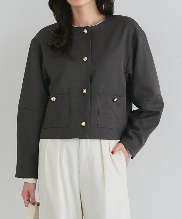 予約】ゴールドボタンノーカラージャケット【1月15日頃より順次発送