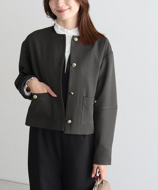 ☆美品☆【Lisiere × Col Pierrot 】ノーカラージャケット Pierrot（ピエロ） ジャケット ノーカラージャケット ノーカラー