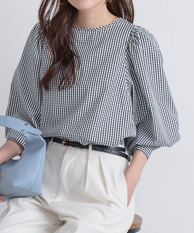 ボリュームスリーブ柄ブラウス【Pierrot】