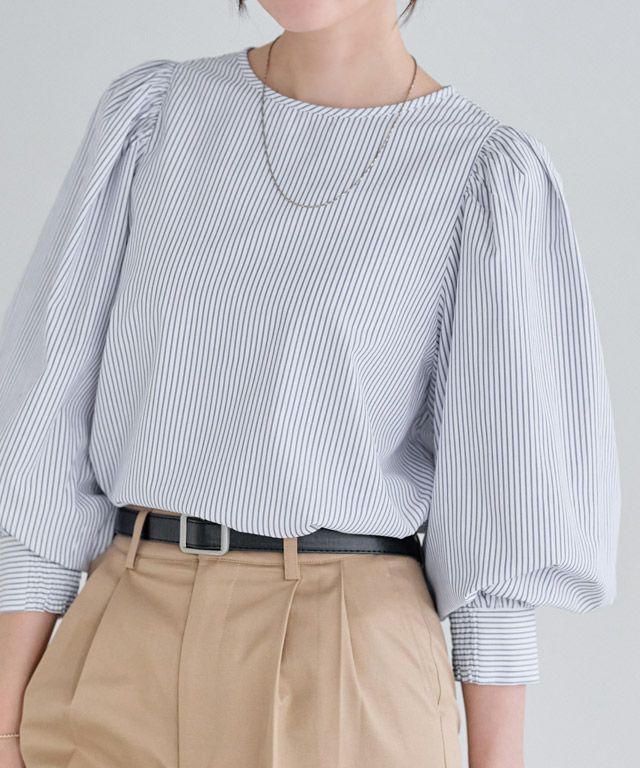 166cm / ストライプ / グレー / M