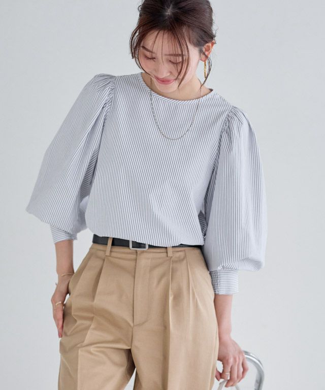 166cm / ストライプ / グレー / M