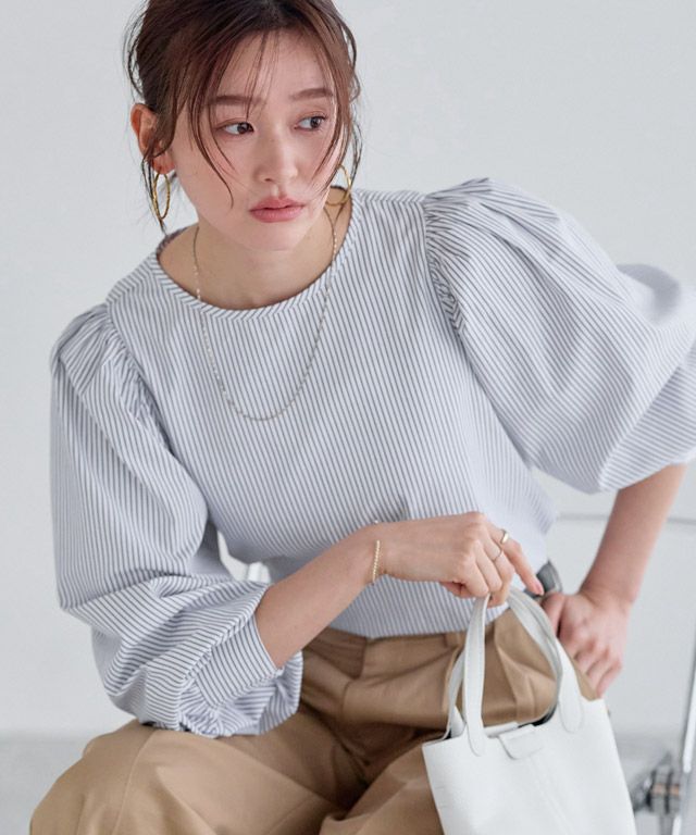 166cm / ストライプ / グレー / M