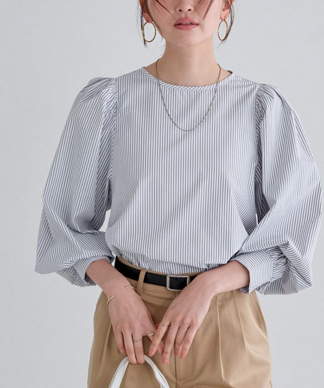 166cm / ストライプ / グレー / M