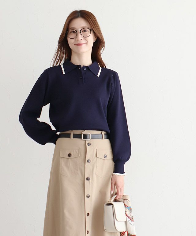 163cm / ネイビー×オフホワイト / M