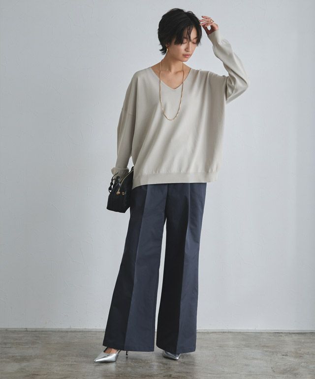 166cm / ライトグレージュ×ダークネイビー / M