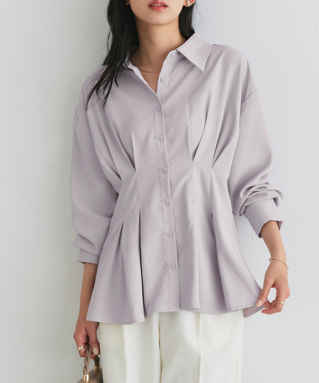 とろみウエストタックブラウス