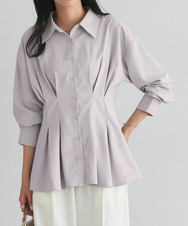 とろみウエストタックブラウス