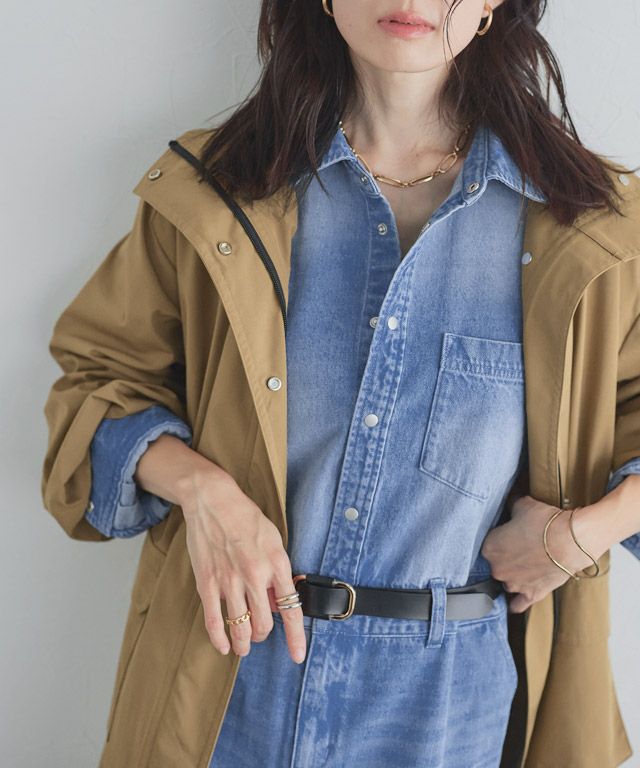 163cm / サックス×キャメルベージュ / M