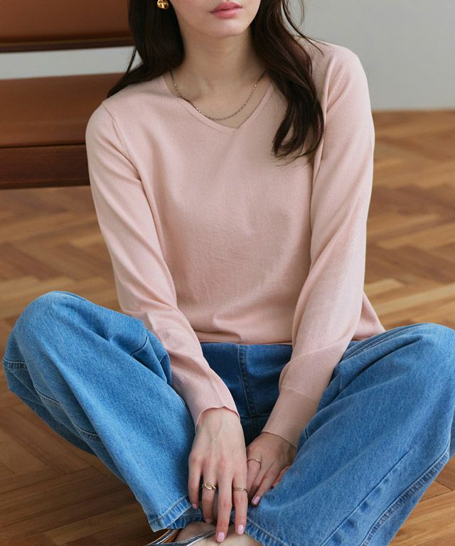 167cm / ピンク / Vネック / M