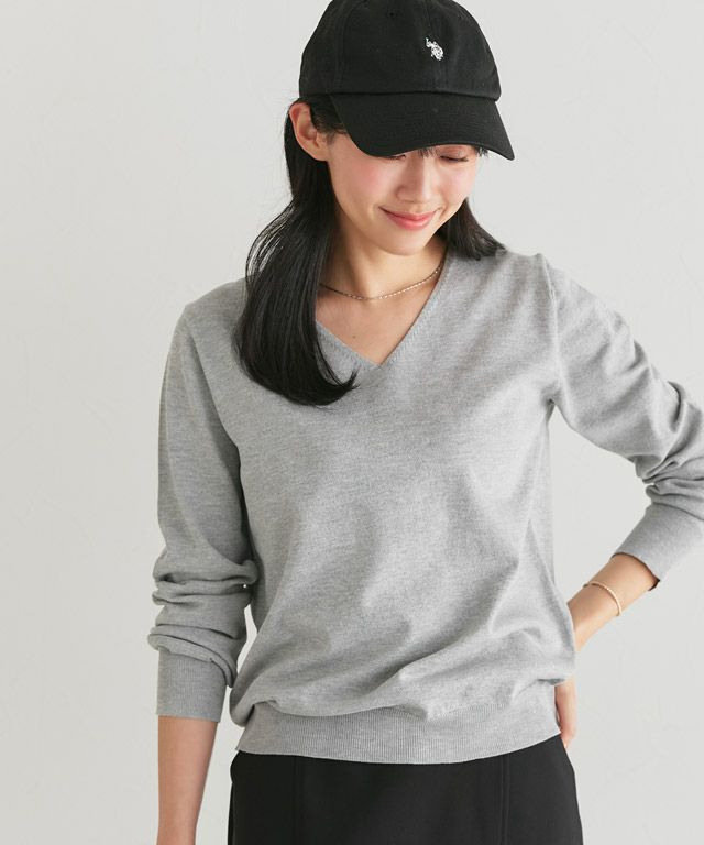 162cm / 杢グレー / Vネック / M