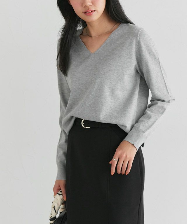162cm / 杢グレー / Vネック / M