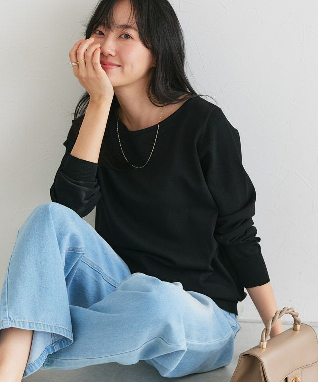 162cm / ブラック / ボートネック / M